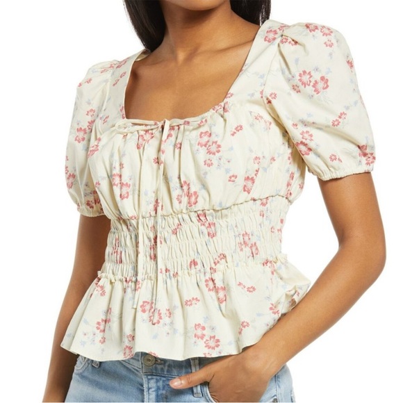 Wayf Tops - WAYF Lucian Floral Smocked Waist Top